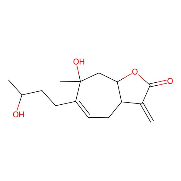 2D Structure of 7-Hydroxy-6-(3-hydroxybutyl)-7-methyl-3-methylidene-3a,4,8,8a-tetrahydrocyclohepta[b]furan-2-one