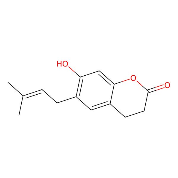 2D Structure of 7-Hydroxy-6-(3-methylbut-2-enyl)-3,4-dihydrochromen-2-one