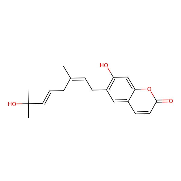 2D Structure of 7-Hydroxy-6-(7-hydroxy-3,7-dimethylocta-2,5-dienyl)chromen-2-one