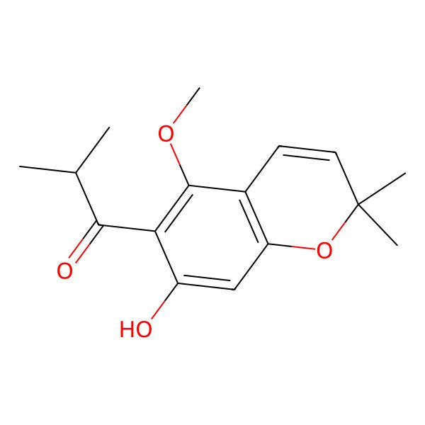 2D Structure of 7-Hydroxy-6-isobutyryl-5-methoxy-2,2-dimethylbenzopyran