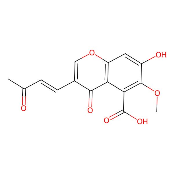 2D Structure of 7-Hydroxy-6-methoxy-4-oxo-3-(3-oxobut-1-enyl)chromene-5-carboxylic acid
