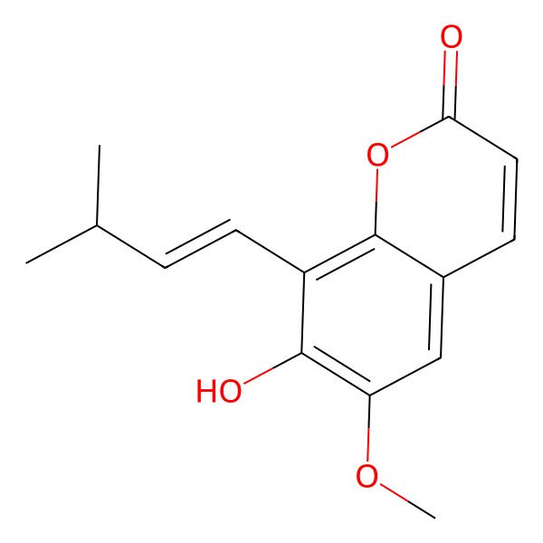 2D Structure of 7-Hydroxy-6-methoxy-8-(3-methylbut-1-enyl)chromen-2-one 2D Structure of 7-Hydroxy-6-methoxy-8-(3-methylbut-1-enyl)chromen-2-one