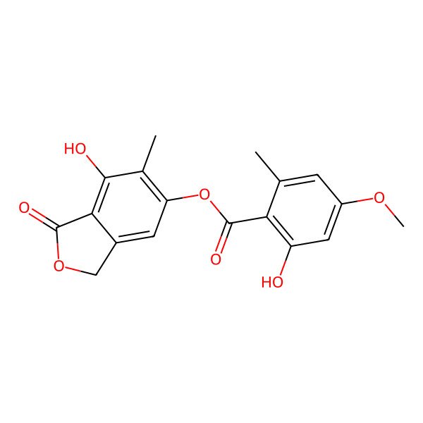 2D Structure of (7-hydroxy-6-methyl-1-oxo-3H-2-benzofuran-5-yl) 2-hydroxy-4-methoxy-6-methylbenzoate