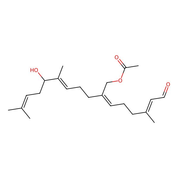 2D Structure of [7-Hydroxy-6,10-dimethyl-2-(4-methyl-6-oxohex-4-enylidene)undeca-5,9-dienyl] acetate