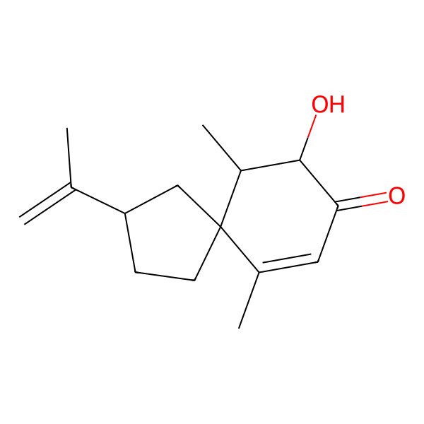 2D Structure of 7-Hydroxy-6,10-dimethyl-3-prop-1-en-2-ylspiro[4.5]dec-9-en-8-one