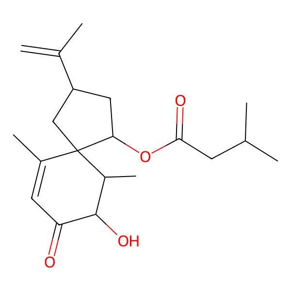 2D Structure of (7-Hydroxy-6,10-dimethyl-8-oxo-2-prop-1-en-2-ylspiro[4.5]dec-9-en-4-yl) 3-methylbutanoate