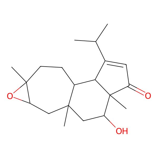 2D Structure of 7-Hydroxy-6,9,13-trimethyl-3-propan-2-yl-12-oxatetracyclo[7.6.0.02,6.011,13]pentadec-3-en-5-one