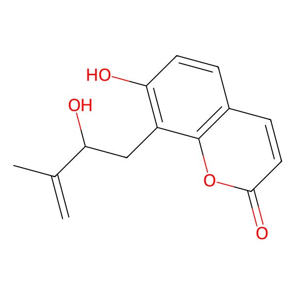 2D Structure of 7-hydroxy-8-[(2R)-2-hydroxy-3-methylbut-3-enyl]chromen-2-one