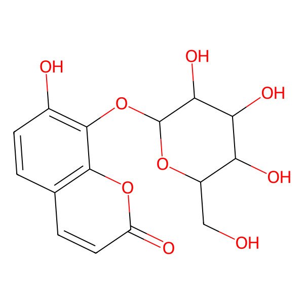 2D Structure of 7-hydroxy-8-[(2R,3R,4S,5S,6R)-3,4,5-trihydroxy-6-(hydroxymethyl)oxan-2-yl]oxychromen-2-one