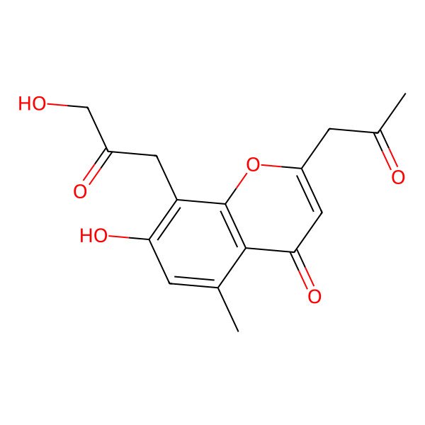 2D Structure of 7-Hydroxy-8-(3-hydroxy-2-oxopropyl)-5-methyl-2-(2-oxopropyl)chromen-4-one