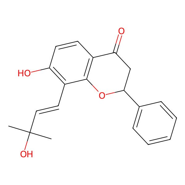 2D Structure of 7-Hydroxy-8-(3-hydroxy-3-methylbut-1-enyl)-2-phenyl-2,3-dihydrochromen-4-one