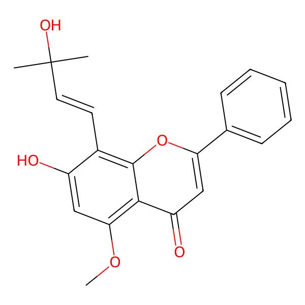 2D Structure of 7-Hydroxy-8-(3-hydroxy-3-methylbut-1-enyl)-5-methoxy-2-phenylchromen-4-one