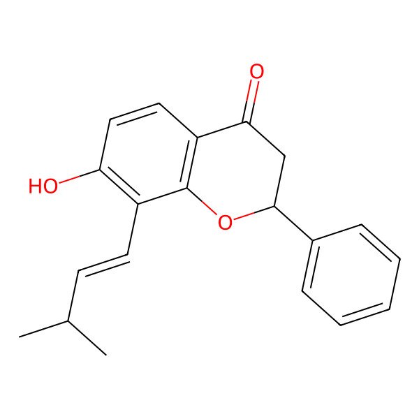 2D Structure of 7-Hydroxy-8-(3-methylbut-1-enyl)-2-phenyl-2,3-dihydrochromen-4-one 2D Structure of 7-Hydroxy-8-(3-methylbut-1-enyl)-2-phenyl-2,3-dihydrochromen-4-one