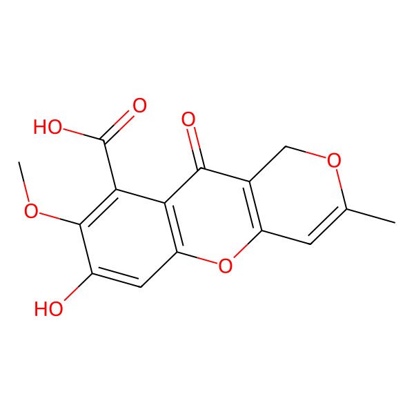 2D Structure of 7-hydroxy-8-methoxy-3-methyl-10-oxo-1H-pyrano[4,3-b]chromene-9-carboxylic acid