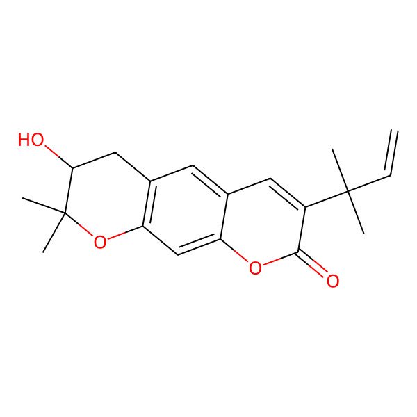 2D Structure of 7-Hydroxy-8,8-dimethyl-3-(2-methylbut-3-en-2-yl)-7,8-dihydro-2H,6H-benzo[1,2-b:5,4-b']dipyran-2-one