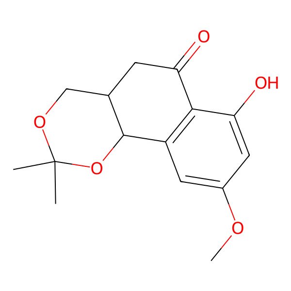 2D Structure of 7-Hydroxy-9-methoxy-2,2-dimethyl-4,4a,5,10b-tetrahydrobenzo[h][1,3]benzodioxin-6-one