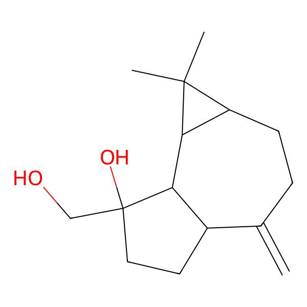2D Structure of 7-(Hydroxymethyl)-1,1-dimethyl-4-methylidene-1a,2,3,4a,5,6,7a,7b-octahydrocyclopropa[h]azulen-7-ol