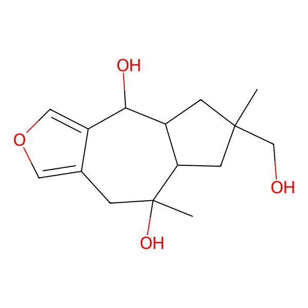 2D Structure of 7-(Hydroxymethyl)-5,7-dimethyl-4,5a,6,8,8a,9-hexahydroazuleno[5,6-c]furan-5,9-diol