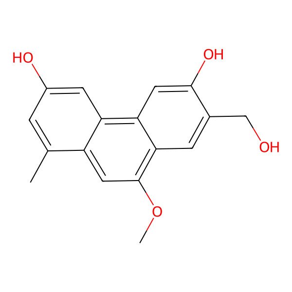 2D Structure of 7-(Hydroxymethyl)-9-methoxy-1-methylphenanthrene-3,6-diol 2D Structure of 7-(Hydroxymethyl)-9-methoxy-1-methylphenanthrene-3,6-diol