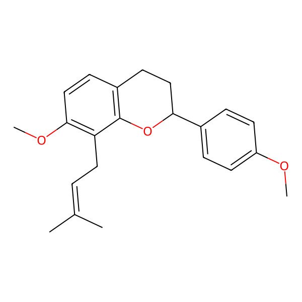 2D Structure of 7-methoxy-2-(4-methoxyphenyl)-8-(3-methylbut-2-enyl)-3,4-dihydro-2H-chromene 2D Structure of 7-methoxy-2-(4-methoxyphenyl)-8-(3-methylbut-2-enyl)-3,4-dihydro-2H-chromene