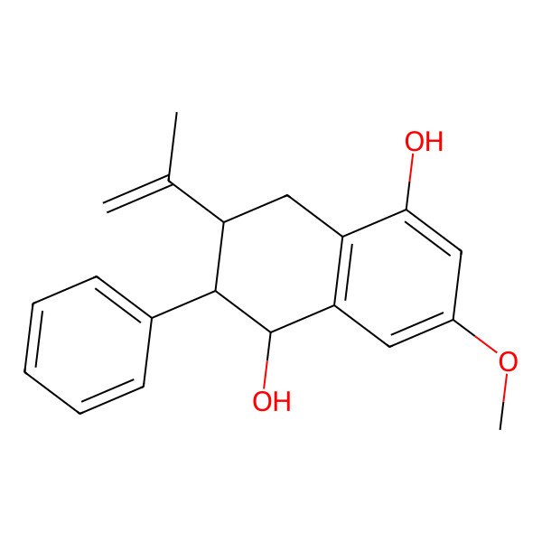 2D Structure of 7-Methoxy-2-phenyl-3-prop-1-en-2-yl-1,2,3,4-tetrahydronaphthalene-1,5-diol