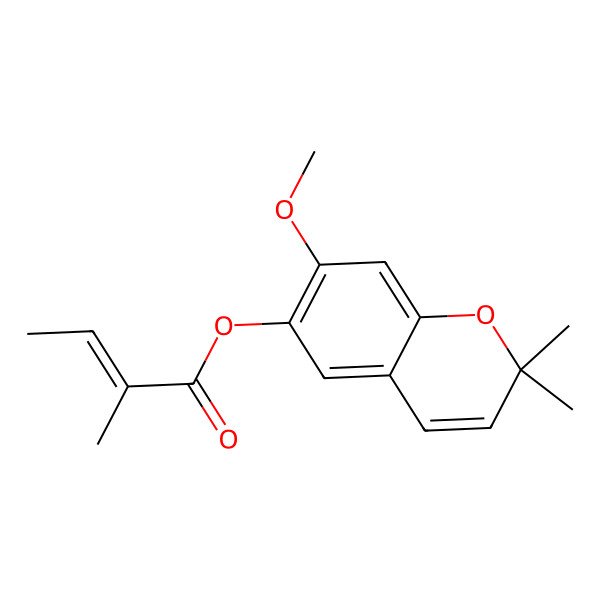 2D Structure of (7-methoxy-2,2-dimethylchromen-6-yl) (E)-2-methylbut-2-enoate