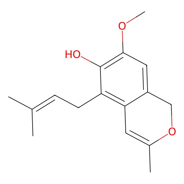 2D Structure of 7-methoxy-3-methyl-5-(3-methylbut-2-en-1-yl)-1H-isochromen-6-ol