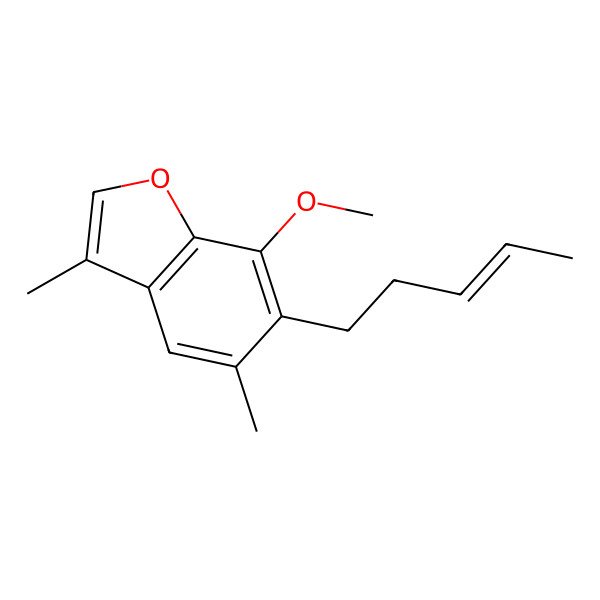 2D Structure of 7-Methoxy-3,5-dimethyl-6-(pent-3-en-1-yl)-1-benzofuran 2D Structure of 7-Methoxy-3,5-dimethyl-6-(pent-3-en-1-yl)-1-benzofuran