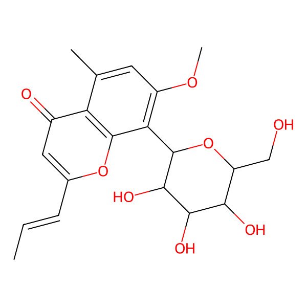 2D Structure of 7-Methoxy-5-methyl-2-prop-1-enyl-8-[3,4,5-trihydroxy-6-(hydroxymethyl)oxan-2-yl]chromen-4-one