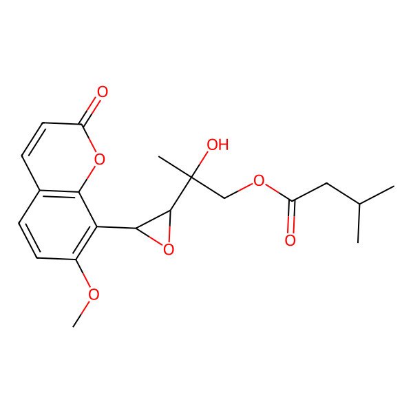 2D Structure of [2-Hydroxy-2-[3-(7-methoxy-2-oxochromen-8-yl)oxiran-2-yl]propyl] 3-methylbutanoate