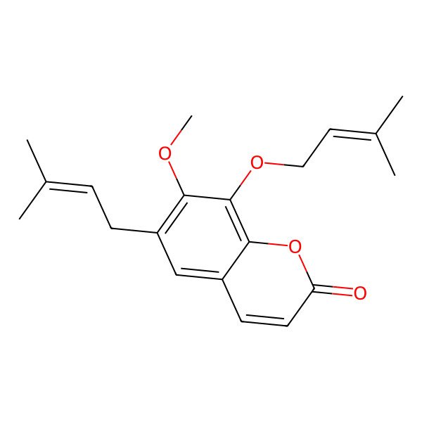 2D Structure of 7-Methoxy-8-(3-methylbut-2-enoxy)-6-(3-methylbut-2-enyl)chromen-2-one 2D Structure of 7-Methoxy-8-(3-methylbut-2-enoxy)-6-(3-methylbut-2-enyl)chromen-2-one