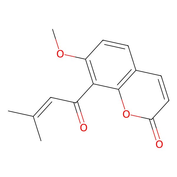 2D Structure of 7-Methoxy-8-(3-methylbut-2-enoyl)-2H-1-benzopyran-2-one