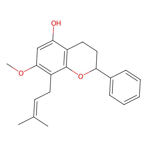 2D Structure of 7-methoxy-8-(3-methylbut-2-enyl)-2-phenyl-3,4-dihydro-2H-chromen-5-ol