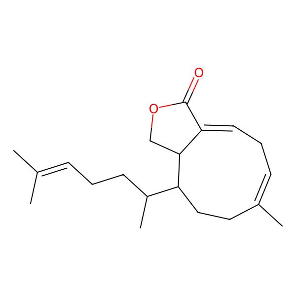 2D Structure of 7-Methyl-10-(6-methylhept-5-en-2-yl)-1,5,8,9,10,10a-hexahydrocyclonona[c]furan-3-one