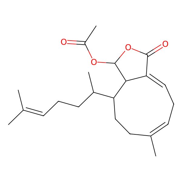 2D Structure of [7-Methyl-10-(6-methylhept-5-en-2-yl)-3-oxo-1,5,8,9,10,10a-hexahydrocyclonona[c]furan-1-yl] acetate