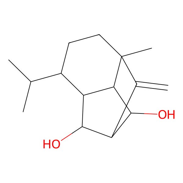 2D Structure of 7-Methyl-10-methylidene-4-propan-2-yltricyclo[5.2.1.03,8]decane-2,9-diol
