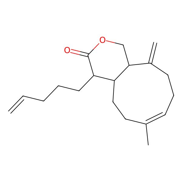 2D Structure of 7-Methyl-11-methylidene-4-pent-4-enyl-1,4,4a,5,6,9,10,11a-octahydrocyclonona[c]pyran-3-one