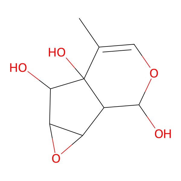 2D Structure of 7-Methyl-3,9-dioxatricyclo[4.4.0.02,4]dec-7-ene-5,6,10-triol