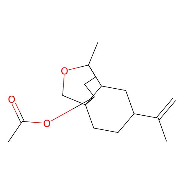2D Structure of (7-Methyl-4-prop-1-en-2-yl-12-oxatricyclo[5.3.2.01,6]dodecan-10-yl) acetate