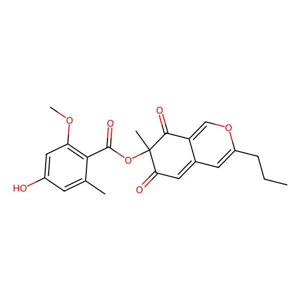 2D Structure of (7-Methyl-6,8-dioxo-3-propylisochromen-7-yl) 4-hydroxy-2-methoxy-6-methylbenzoate