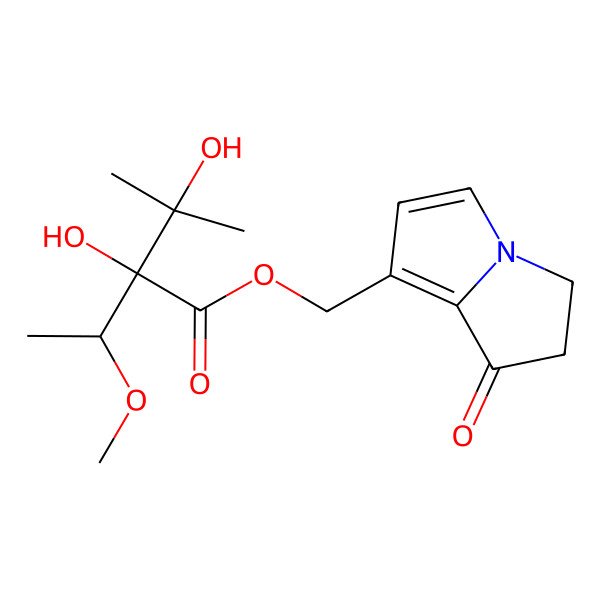 2D Structure of (7-Oxo-5,6-dihydropyrrolizin-1-yl)methyl 2,3-dihydroxy-2-(1-methoxyethyl)-3-methylbutanoate 2D Structure of (7-Oxo-5,6-dihydropyrrolizin-1-yl)methyl 2,3-dihydroxy-2-(1-methoxyethyl)-3-methylbutanoate