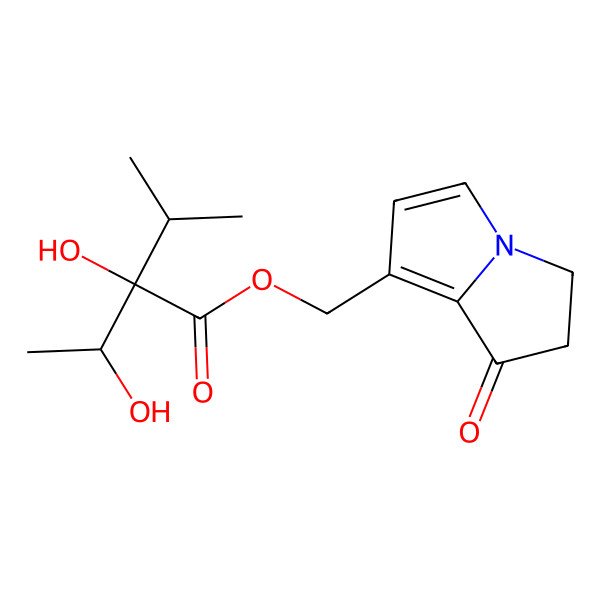 2D Structure of (7-oxo-5,6-dihydropyrrolizin-1-yl)methyl (2S)-2-hydroxy-2-[(1S)-1-hydroxyethyl]-3-methylbutanoate