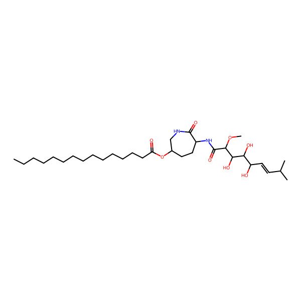 2D Structure of [7-Oxo-6-[(3,4,5-trihydroxy-2-methoxy-8-methylnon-6-enoyl)amino]azepan-3-yl] pentadecanoate