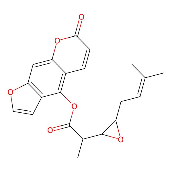 2D Structure of (7-oxofuro[3,2-g]chromen-4-yl) (2R)-2-[(2R,3R)-3-(3-methylbut-2-enyl)oxiran-2-yl]propanoate