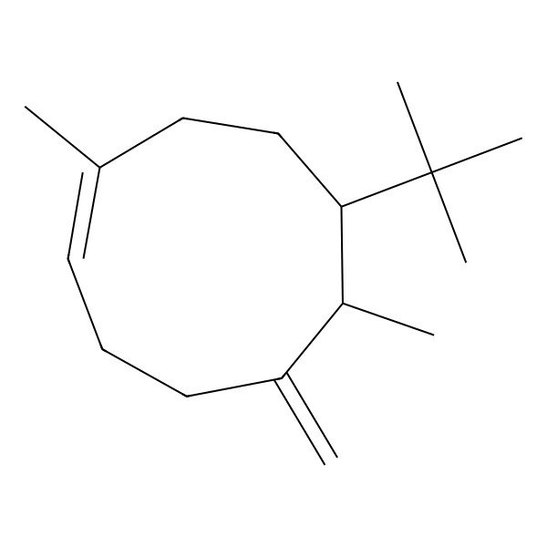 2D Structure of 7-Tert-butyl-1,6-dimethyl-5-methylidenecyclononene 2D Structure of 7-Tert-butyl-1,6-dimethyl-5-methylidenecyclononene