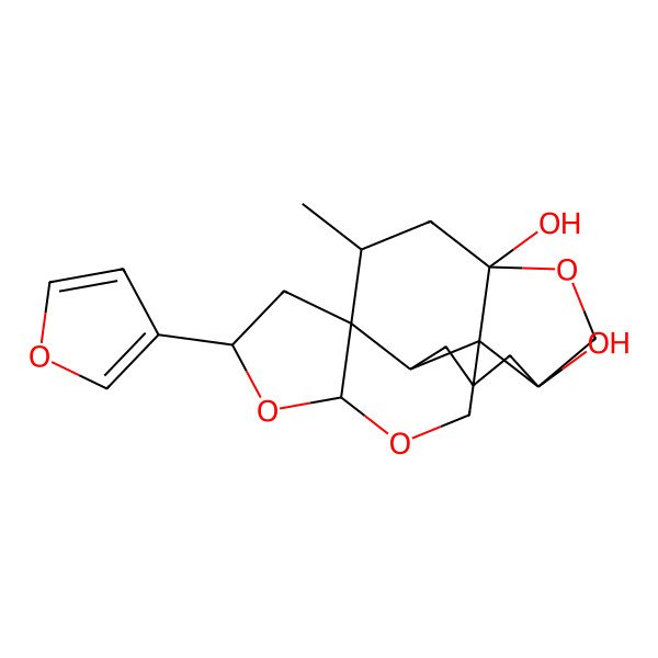 2D Structure of (1R,2R,4R,7R,11R,12S,15S,17S)-17-(furan-3-yl)-2-methyl-5,14,16-trioxapentacyclo[9.7.0.01,15.04,12.07,12]octadecane-4,7-diol
