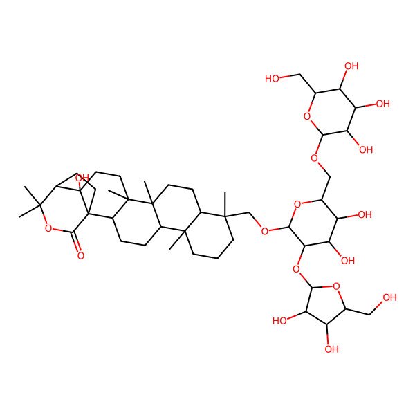 2D Structure of 10-[[3-[3,4-Dihydroxy-5-(hydroxymethyl)oxolan-2-yl]oxy-4,5-dihydroxy-6-[[3,4,5-trihydroxy-6-(hydroxymethyl)oxan-2-yl]oxymethyl]oxan-2-yl]oxymethyl]-18-hydroxy-6,10,14,15,20,20-hexamethyl-21-oxahexacyclo[17.3.2.01,18.02,15.05,14.06,11]tetracosan-22-one