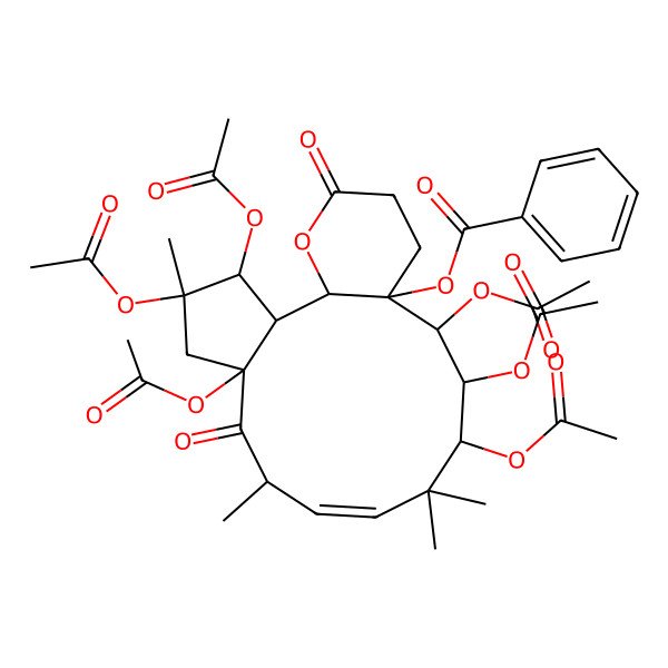 2D Structure of (3,4,6,12,13,14-Hexaacetyloxy-4,8,11,11-tetramethyl-7,18-dioxo-19-oxatricyclo[13.4.0.02,6]nonadec-9-en-15-yl) benzoate