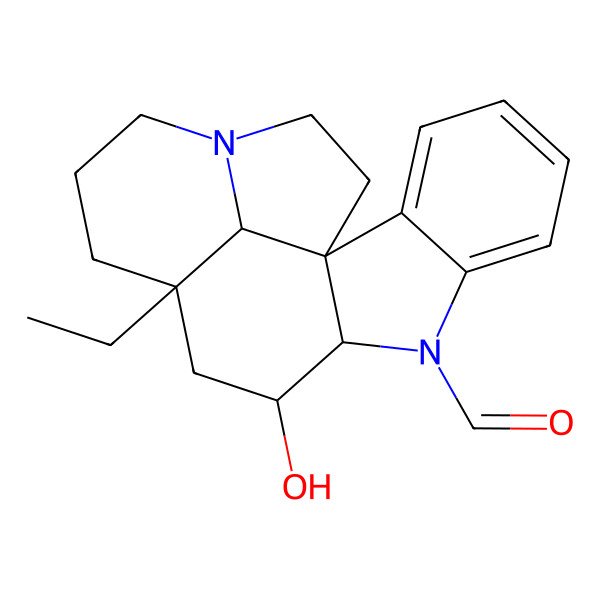 2D Structure of (1S,9S,10S,12R,19R)-12-ethyl-10-hydroxy-8,16-diazapentacyclo[10.6.1.01,9.02,7.016,19]nonadeca-2,4,6-triene-8-carbaldehyde