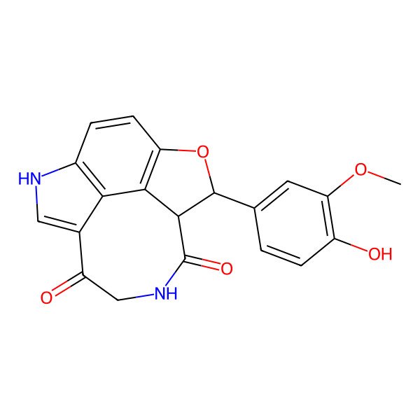 2D Structure of (3R,4S)-3-(4-hydroxy-3-methoxyphenyl)-2-oxa-6,11-diazatetracyclo[7.5.2.04,15.012,16]hexadeca-1(15),9,12(16),13-tetraene-5,8-dione
